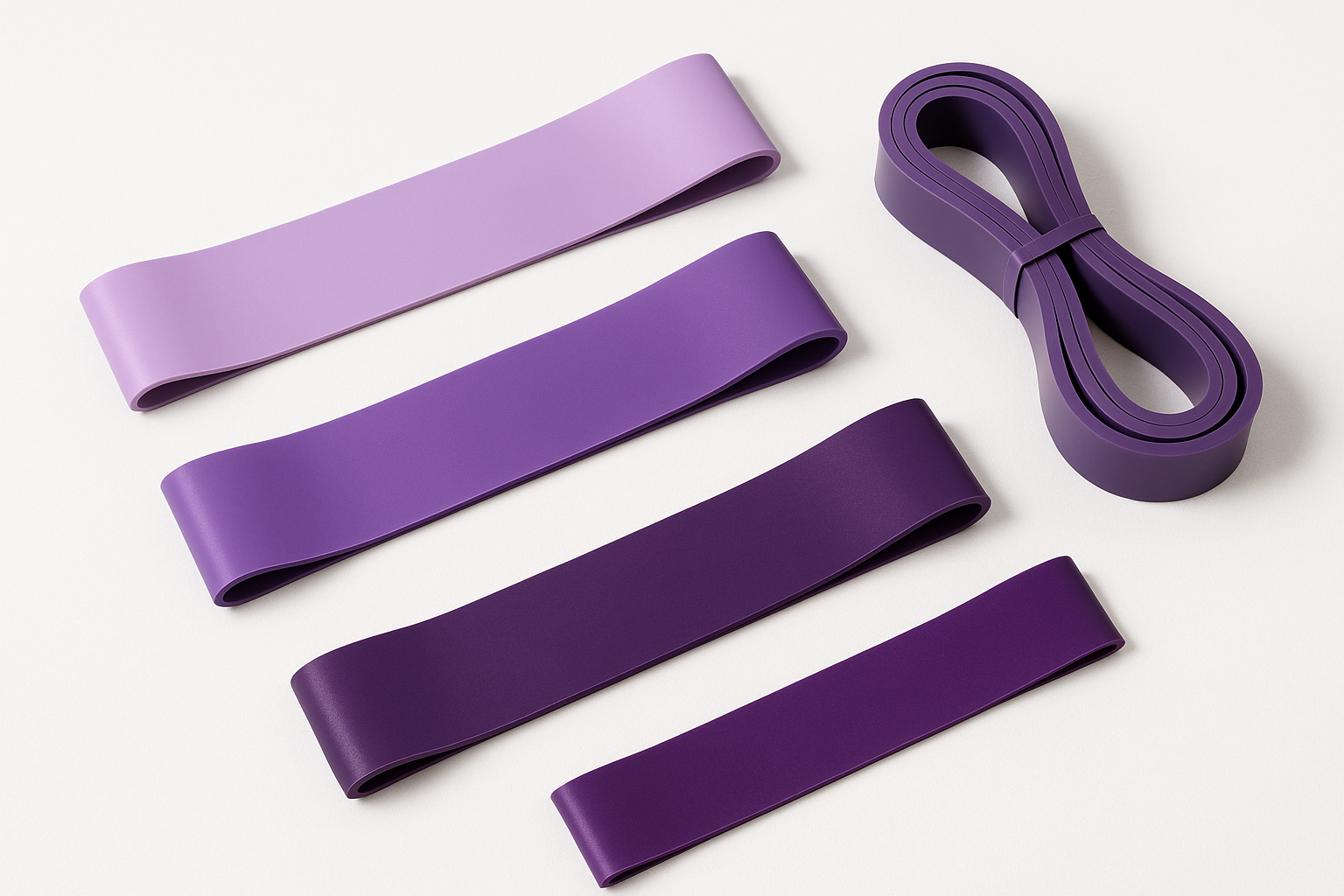 Resistance bands purple white background